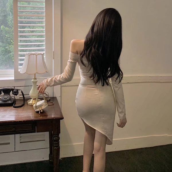 High End Special Women Halter Straps Off Shoulder High Waist Side Slit Irregular Meeting Party Dinner Dress