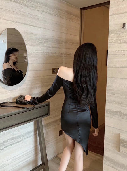 High End Special Women Halter Straps Off Shoulder High Waist Side Slit Irregular Meeting Party Dinner Dress