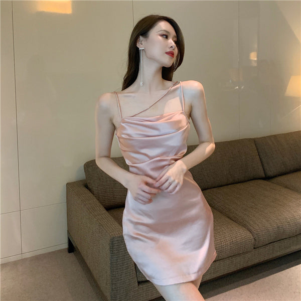 Temperament Sexy Women Comfortable Satin Spaghetti Strap High Waist Party Bodycon Dress