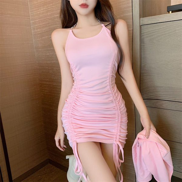 Spring Autumn Temperament Sexy Women Two pieces Top Long Sleeved Side Drawstring Party Bodycon Dress