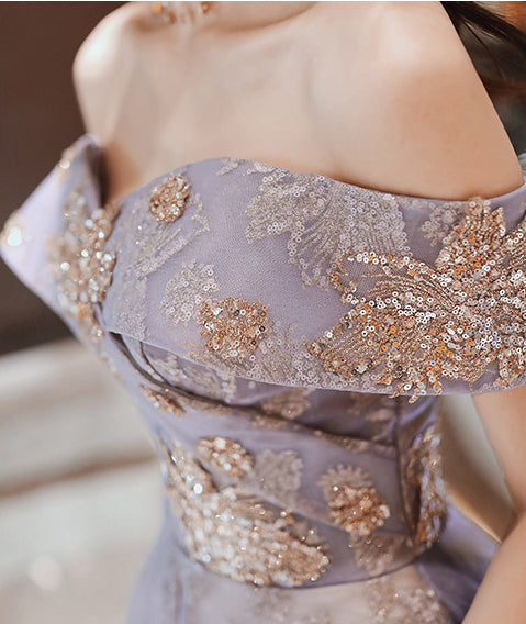 Retro Elegant Banquet Temperament Fairy Women Ruffle Off Shoulder Starry Gradient Long Prom Dress