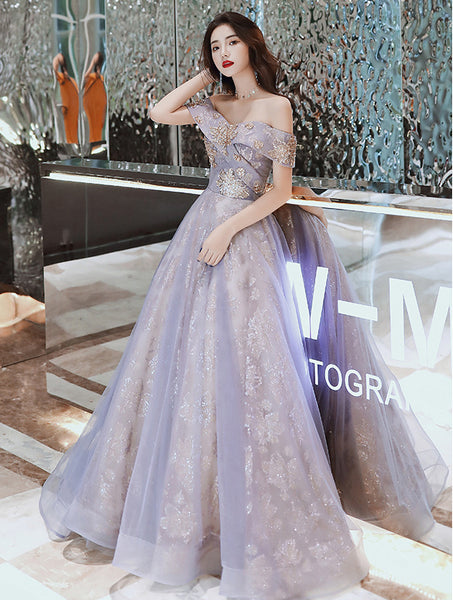 Retro Elegant Banquet Temperament Fairy Women Ruffle Off Shoulder Starry Gradient Long Prom Dress