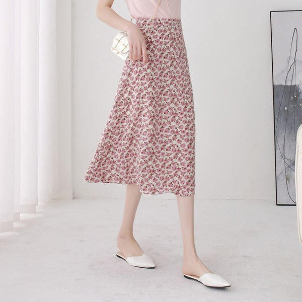 Summer Pretty Women Beautiful Daisy Flower Floral Printed High Waist Chiffon A Line Skirt
