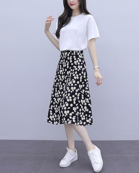 Summer Pretty Women Beautiful Daisy Flower Floral Printed High Waist Chiffon A Line Skirt
