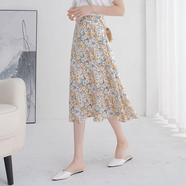 Summer Pretty Women Beautiful Daisy Flower Floral Printed High Waist Chiffon A Line Skirt