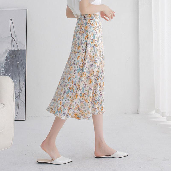 Summer Pretty Women Beautiful Daisy Flower Floral Printed High Waist Chiffon A Line Skirt