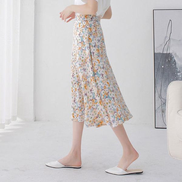Summer Pretty Women Beautiful Daisy Flower Floral Printed High Waist Chiffon A Line Skirt