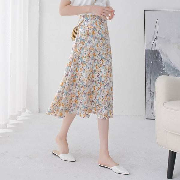 Summer Pretty Women Beautiful Daisy Flower Floral Printed High Waist Chiffon A Line Skirt