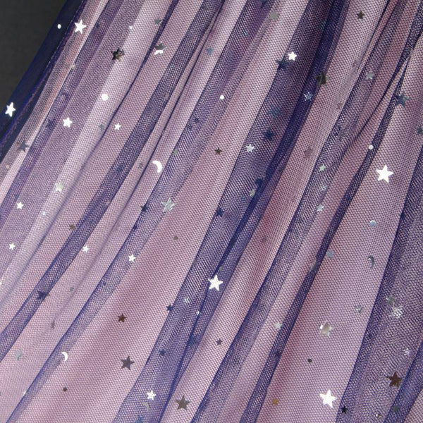 Fairy Women Gradient Pink Colors Pleated Long Skirt Starry Sky Sequin Mesh Lace Tulle A Line Dress Dresses