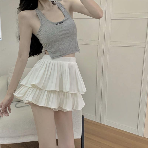 Summer Women Pleated High Waist A line Ruffle Hem Mermaid Fishtail Short Layer Cake Skirt Skirts