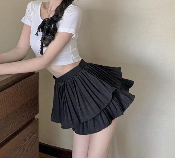 Summer Women Pleated High Waist A line Ruffle Hem Mermaid Fishtail Short Layer Cake Skirt Skirts