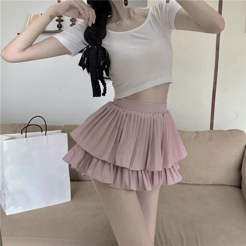Summer Women Pleated High Waist A line Ruffle Hem Mermaid Fishtail Short Layer Cake Skirt Skirts