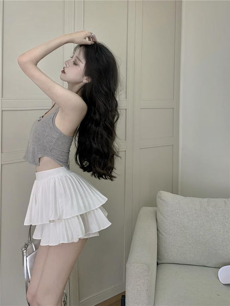 Summer Women Pleated High Waist A line Ruffle Hem Mermaid Fishtail Short Layer Cake Skirt Skirts