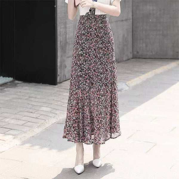Summer Temperament Women Pleated High Waist A line Ruffle Hem Mermaid Fishtail Lotus Hem Cake Skirt Skirts