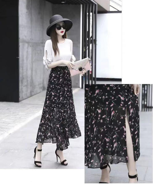 Summer Temperament Women Pleated High Waist A line Ruffle Hem Mermaid Fishtail Lotus Hem Cake Skirt Skirts