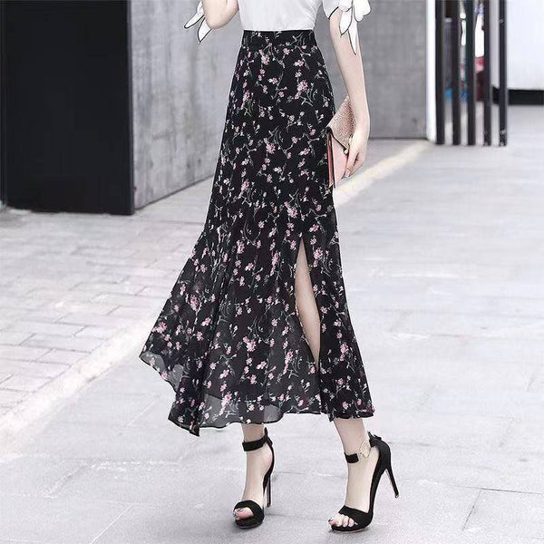 Summer Temperament Women Pleated High Waist A line Ruffle Hem Mermaid Fishtail Lotus Hem Cake Skirt Skirts