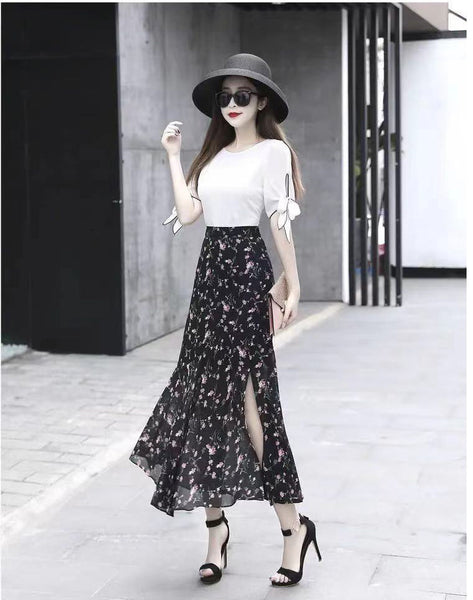 Summer Temperament Women Pleated High Waist A line Ruffle Hem Mermaid Fishtail Lotus Hem Cake Skirt Skirts