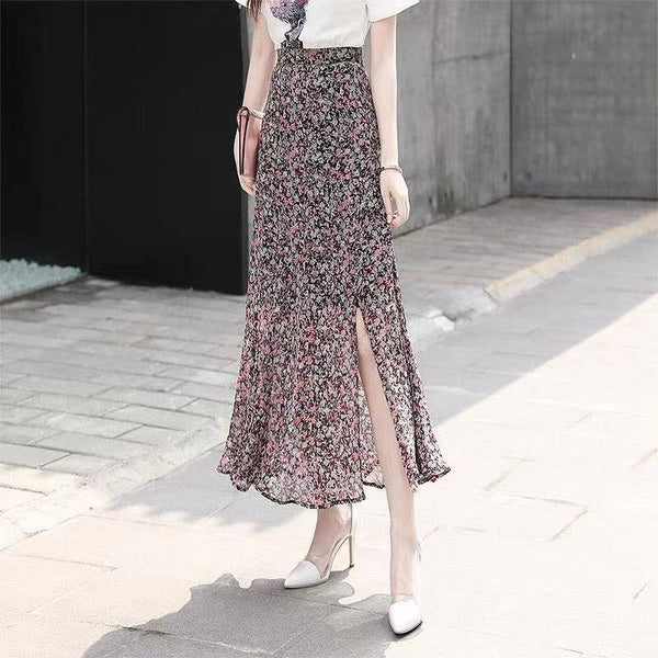 Summer Temperament Women Pleated High Waist A line Ruffle Hem Mermaid Fishtail Lotus Hem Cake Skirt Skirts