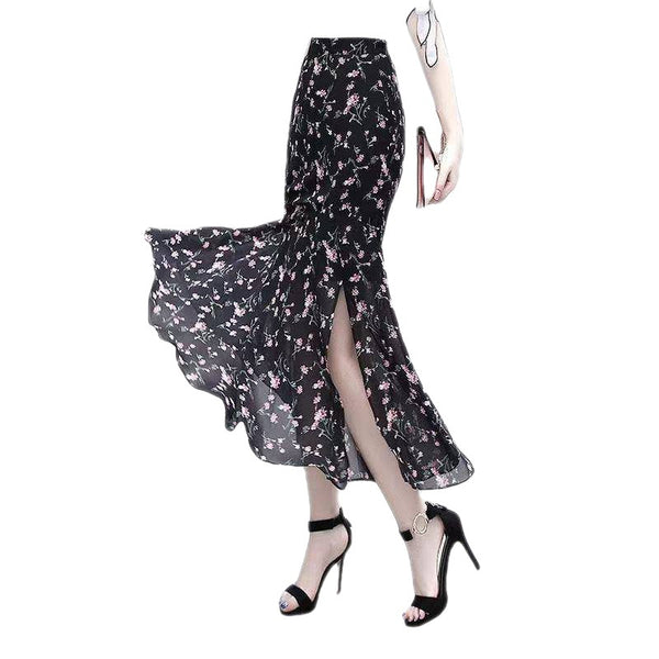 Summer Temperament Women Pleated High Waist A line Ruffle Hem Mermaid Fishtail Lotus Hem Cake Skirt Skirts