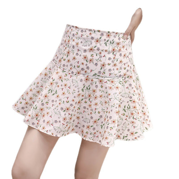 Spring Summer Vintage Women Fashion Floral Printed High Waist Short Pleated A Line Girly Above Knee Skirt Skirts