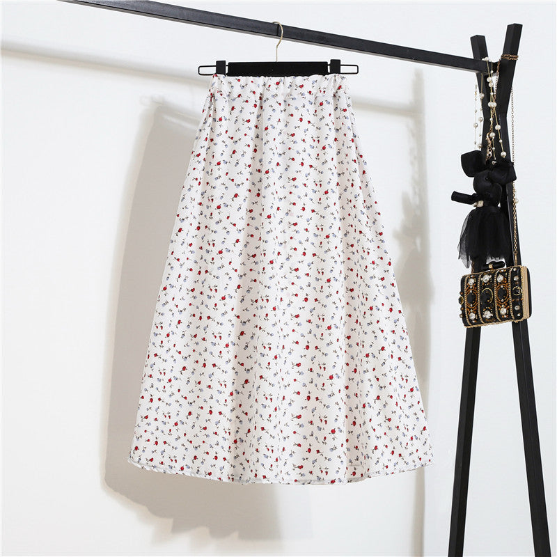 Spring Summer Vintage Women Fashion Floral Printed High Waist Long Pleated Maxi Girly Skirt Skirts Dress