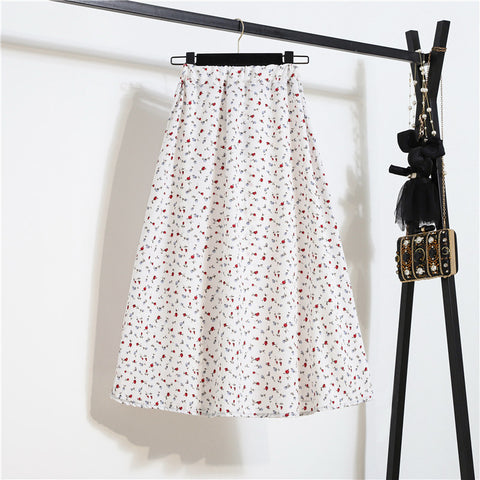 Spring Summer Vintage Women Fashion Floral Printed High Waist Long Pleated Maxi Girly Skirt Skirts Dress