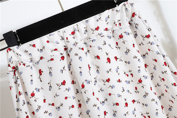 Spring Summer Vintage Women Fashion Floral Printed High Waist Long Pleated Maxi Girly Skirt Skirts Dress