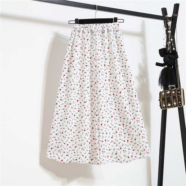 Spring Summer Vintage Women Fashion Floral Printed High Waist Long Pleated Maxi Girly Skirt Skirts Dress