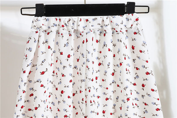 Spring Summer Vintage Women Fashion Floral Printed High Waist Long Pleated Maxi Girly Skirt Skirts Dress