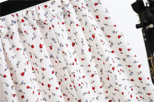 Spring Summer Vintage Women Fashion Floral Printed High Waist Long Pleated Maxi Girly Skirt Skirts Dress