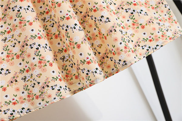 Spring Summer Vintage Women Fashion Floral Printed High Waist Long Pleated Maxi Girly Orange Skirt Skirts Dress