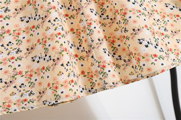 Spring Summer Vintage Women Fashion Floral Printed High Waist Long Pleated Maxi Girly Orange Skirt Skirts Dress