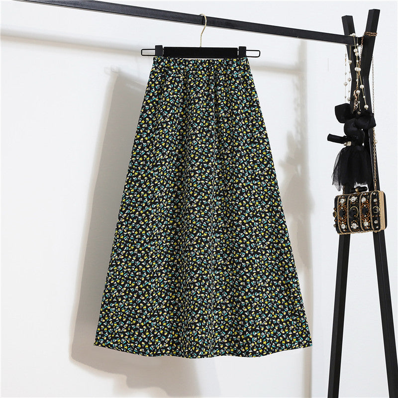 Beautiful Summer Vintage Women Fashion Floral Printed Green High Waist Long Pleated Maxi Girly Skirt Skirts Dress
