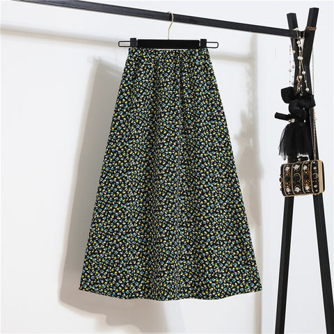 Beautiful Summer Vintage Women Fashion Floral Printed Green High Waist Long Pleated Maxi Girly Skirt Skirts Dress