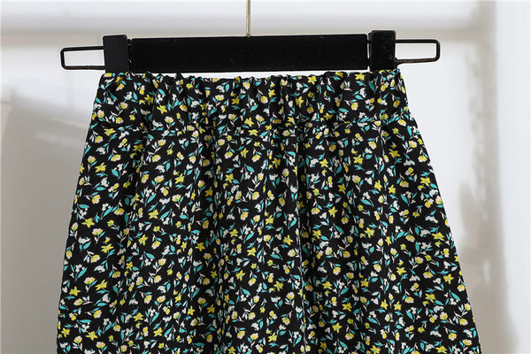 Beautiful Summer Vintage Women Fashion Floral Printed Green High Waist Long Pleated Maxi Girly Skirt Skirts Dress