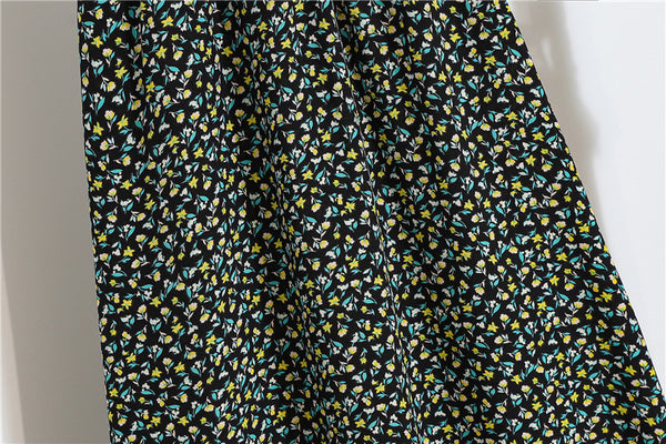 Beautiful Summer Vintage Women Fashion Floral Printed Green High Waist Long Pleated Maxi Girly Skirt Skirts Dress