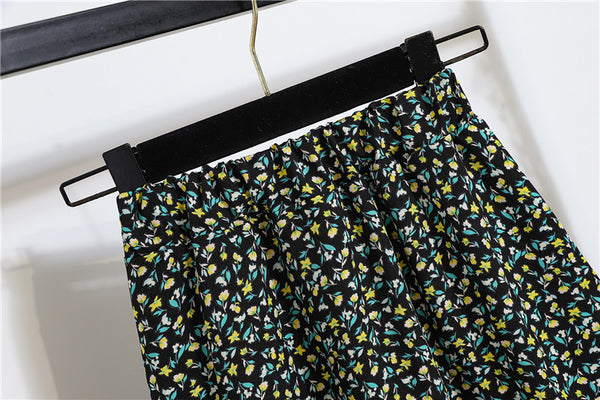 Beautiful Summer Vintage Women Fashion Floral Printed Green High Waist Long Pleated Maxi Girly Skirt Skirts Dress