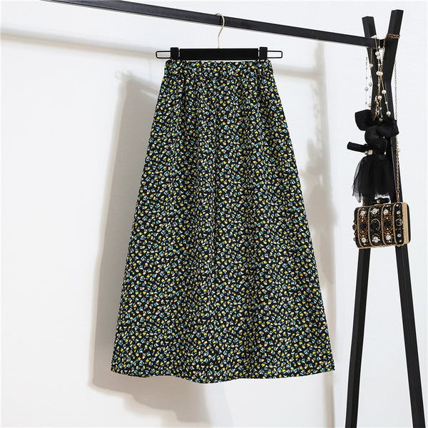 Beautiful Summer Vintage Women Fashion Floral Printed Green High Waist Long Pleated Maxi Girly Skirt Skirts Dress