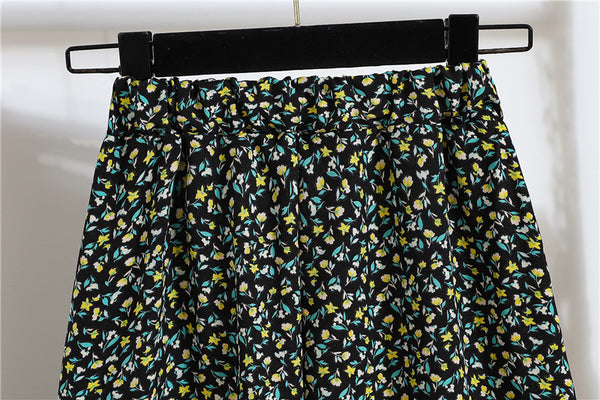 Beautiful Summer Vintage Women Fashion Floral Printed Green High Waist Long Pleated Maxi Girly Skirt Skirts Dress