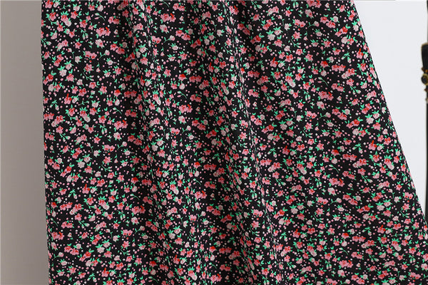 Sparkly Summer Vintage Women Fashion Pink Daisy Floral Printed Black High Waist Long Pleated Maxi Girly Skirt Skirts Dress