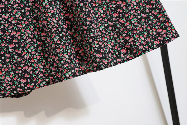 Sparkly Summer Vintage Women Fashion Pink Daisy Floral Printed Black High Waist Long Pleated Maxi Girly Skirt Skirts Dress