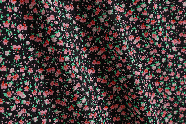 Sparkly Summer Vintage Women Fashion Pink Daisy Floral Printed Black High Waist Long Pleated Maxi Girly Skirt Skirts Dress