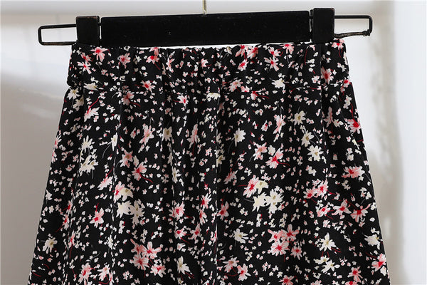 Great Look Summer Vintage Women Fashion Daisy Floral Printed Black High Waist Long Pleated Maxi Girly Skirt Skirts Dress