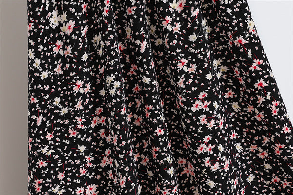 Great Look Summer Vintage Women Fashion Daisy Floral Printed Black High Waist Long Pleated Maxi Girly Skirt Skirts Dress