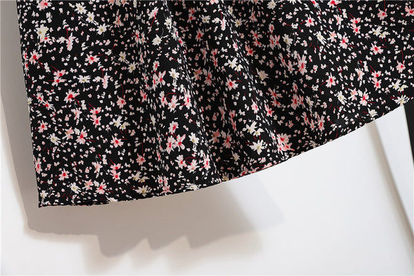 Great Look Summer Vintage Women Fashion Daisy Floral Printed Black High Waist Long Pleated Maxi Girly Skirt Skirts Dress