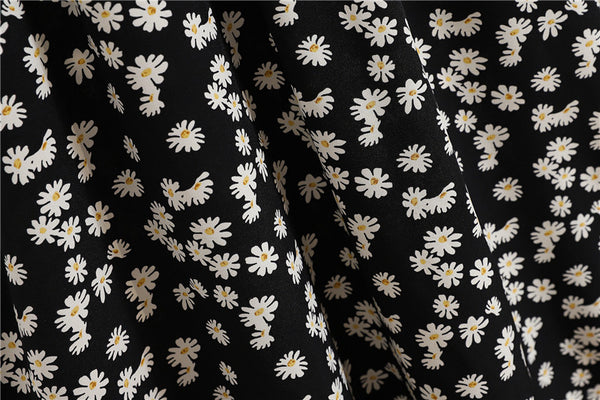 Lovely Summer Vintage Women Fashion Bellis Daisy Floral Printed Black High Waist Long Pleated Maxi Girly Skirt Skirts Dress