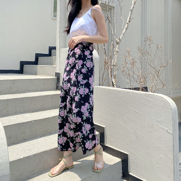 Summer Holiday Sunscreen Beach Charming Women Chiffon Pink Rose Printed Lace Up One Piece Wrap Side Slit Skirt