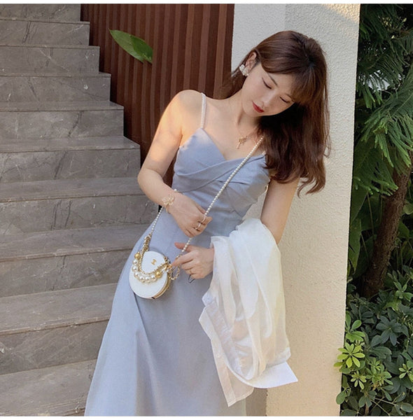 Summer Temperament Sexy Sweet Women Sweetheart Spaghetti Strap Tea Break Sleeveless Pleated Party Dress