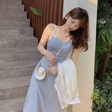 Summer Temperament Sexy Sweet Women Sweetheart Spaghetti Strap Tea Break Sleeveless Pleated Party Dress