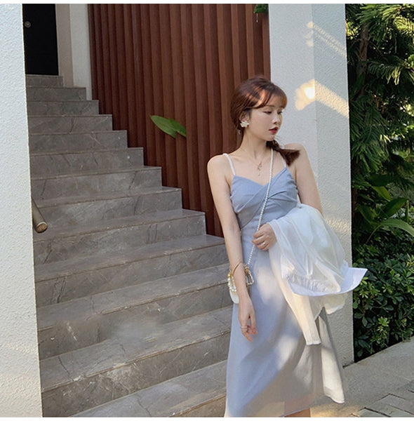 Summer Temperament Sexy Sweet Women Sweetheart Spaghetti Strap Tea Break Sleeveless Pleated Party Dress